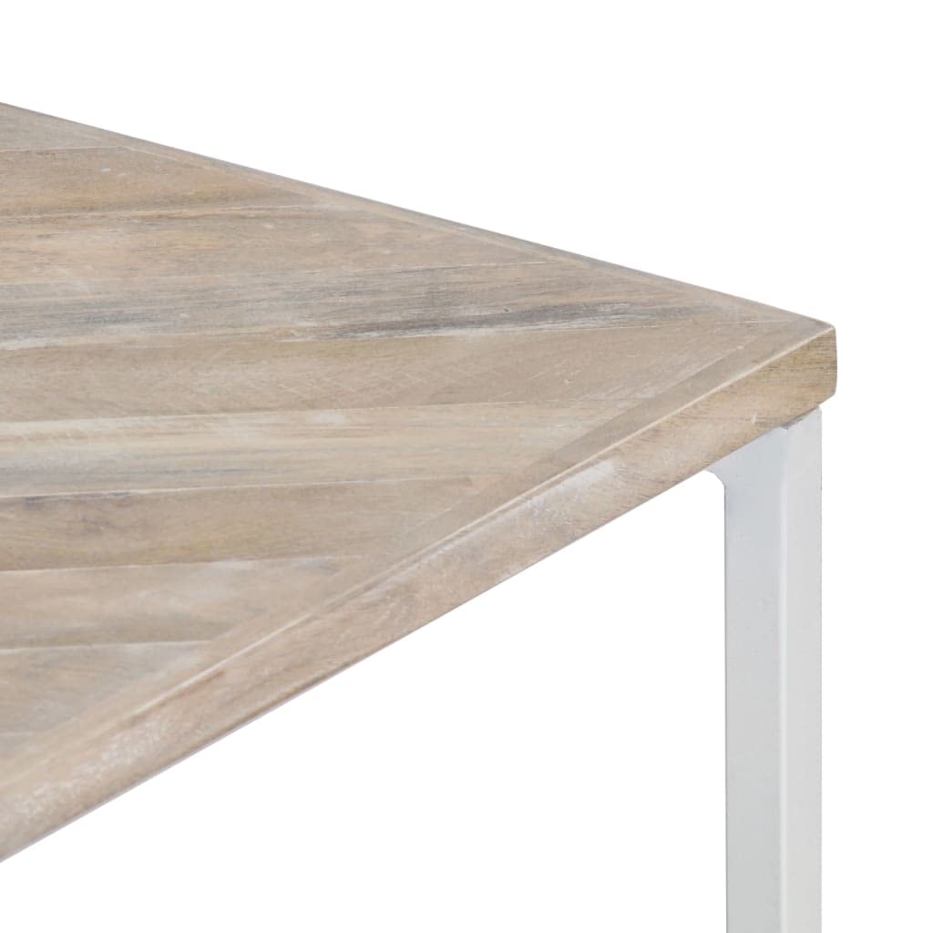 vidaXL Square Coffee Table in White, Solid Mango Wood with Iron Support, Smooth Polished, Painted and Lacquered Finish, Handmade, Scandinavian Style