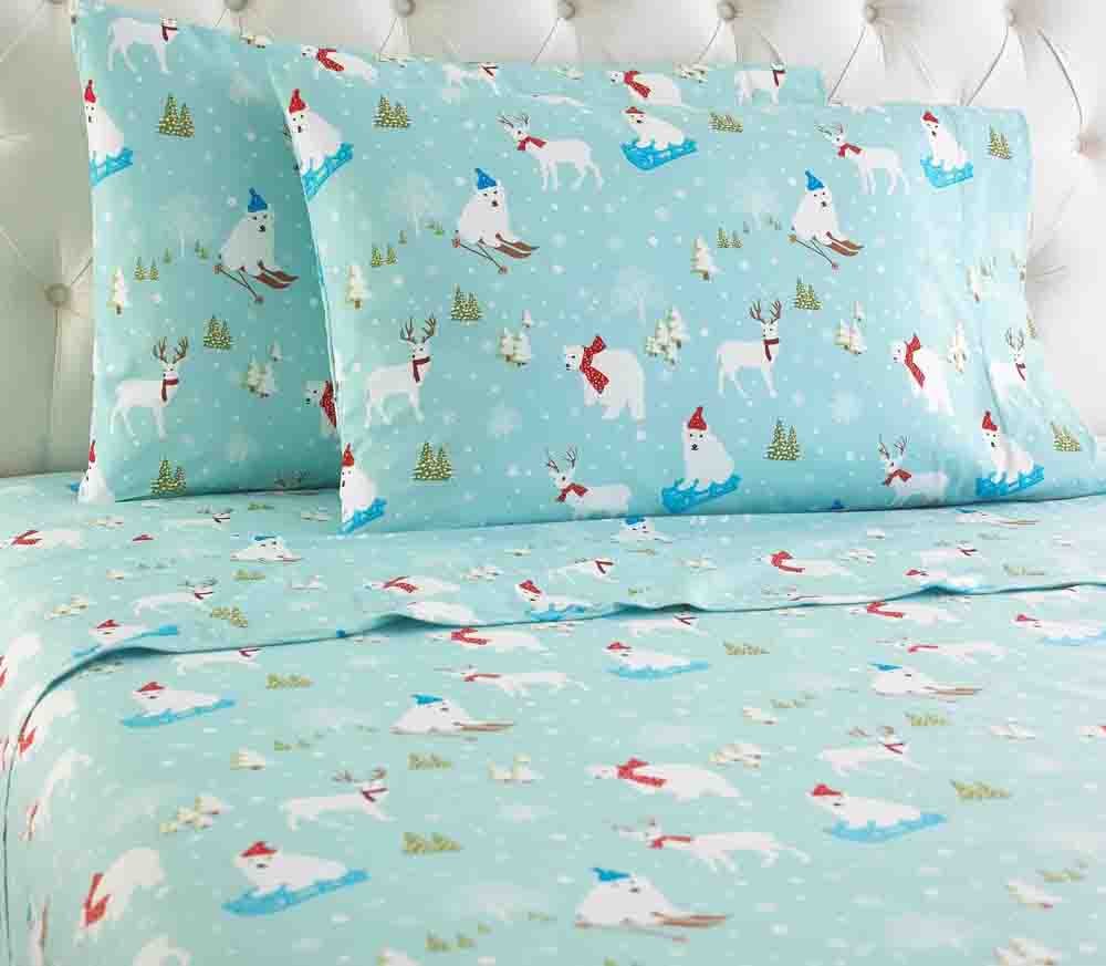 Shavel Home Products Micro Flannel Printed Sheet Set, King, Fun In The Snow