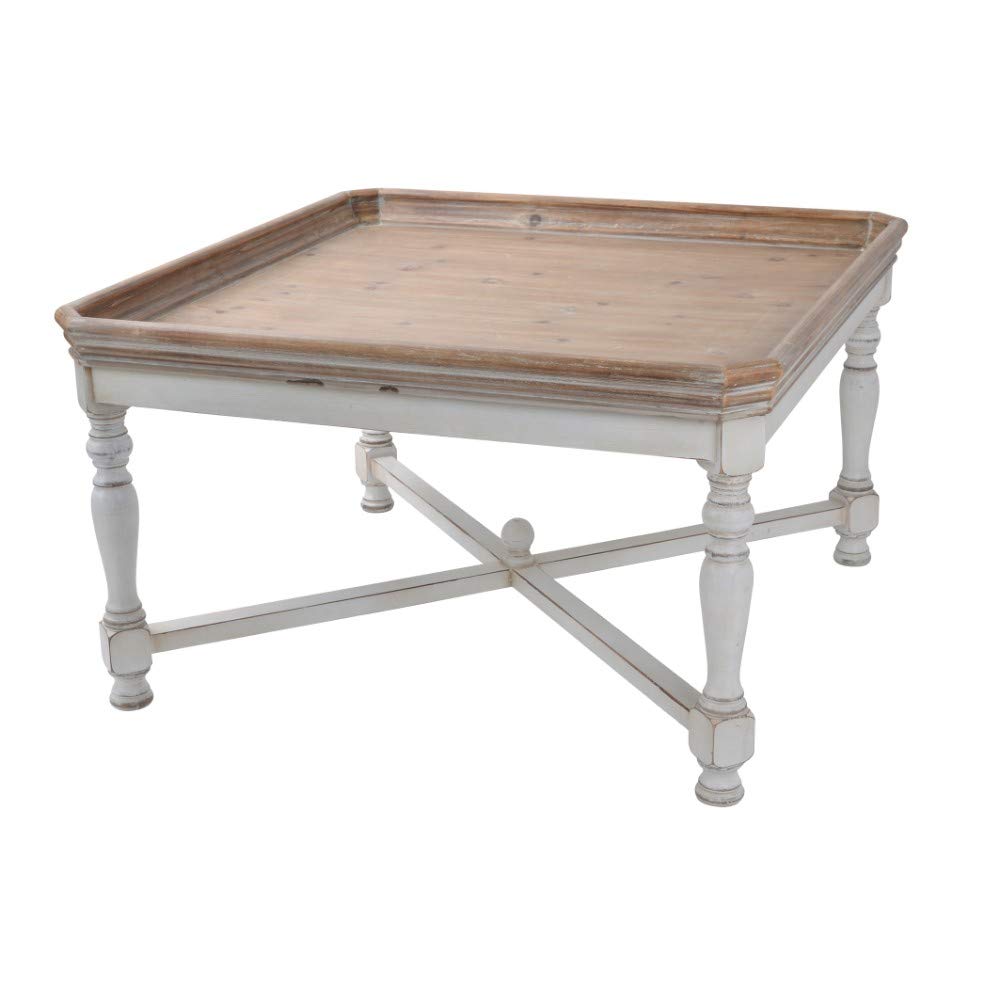 Benjara, Brown Benzara Wooden Coffee Table With Beveled Edges, White
