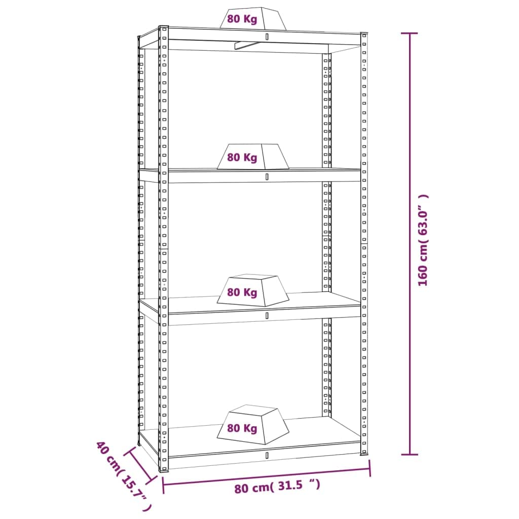 Vidaxl 3X 4-Layer Shelves Industrial Shelving Workshop Storage Rack Warehouse Corner Shelf Unit Anthracite Steel And Engineered Wood