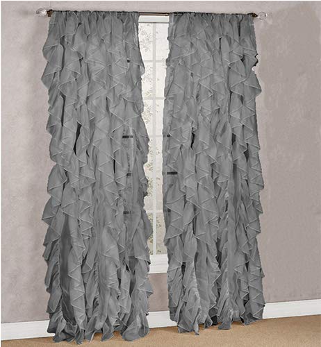 Diamondhome Decorative Sheer Vertical Ruffle Waterfall Window Treatment Curtain Drape Set (Gray, 2 Panel 50' X 63')