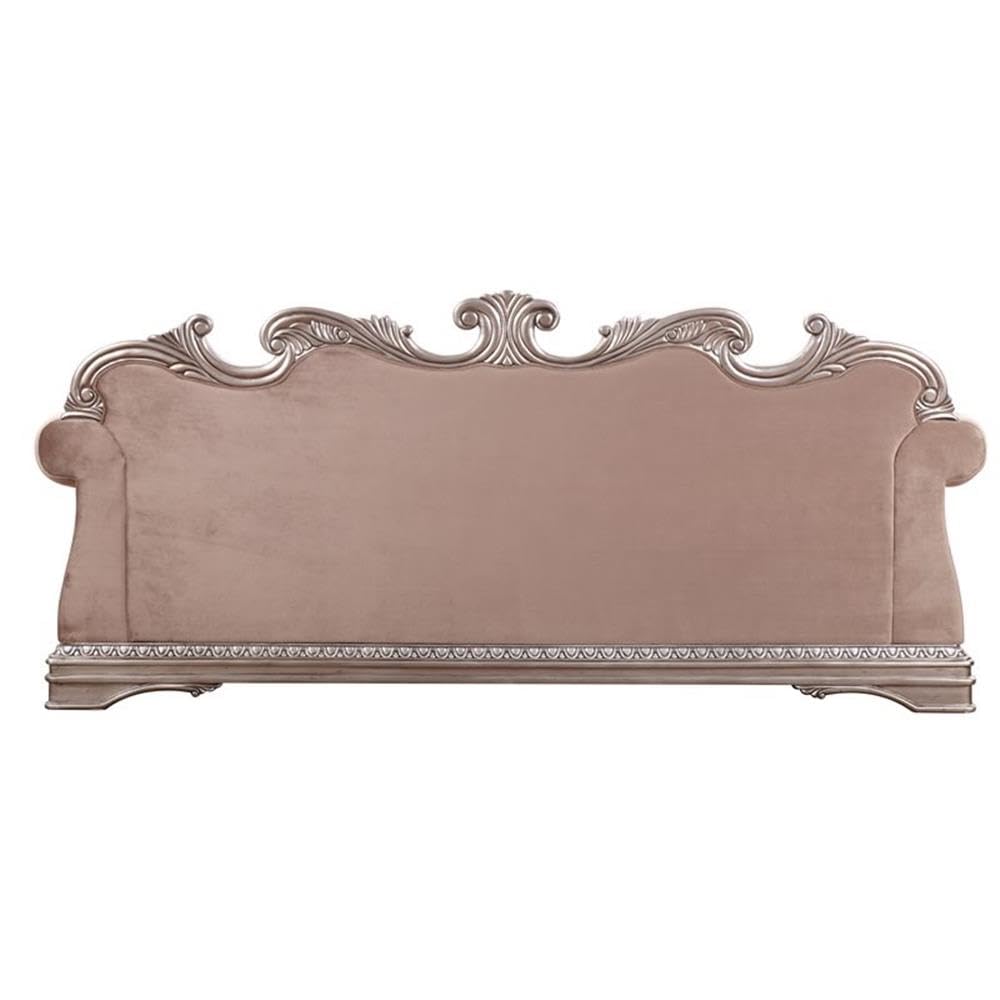 Acme Northville Sofa with 5 Pillows in Velvetand Antique Silver