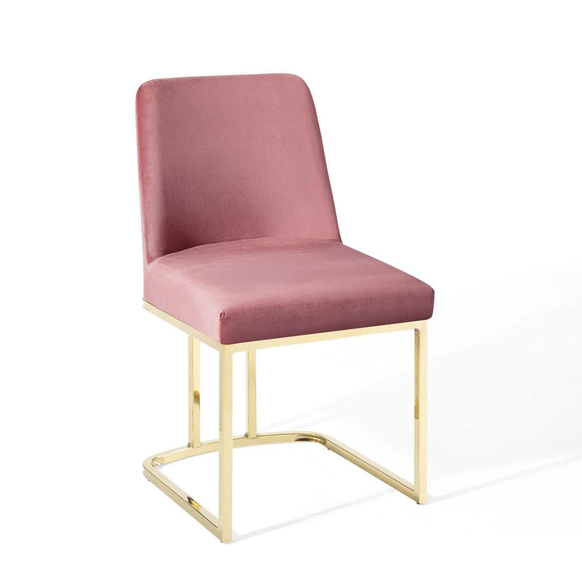 Modway Amplify Sled Base Performance Velvet Dining Side Chair, Gold Dusty Rose