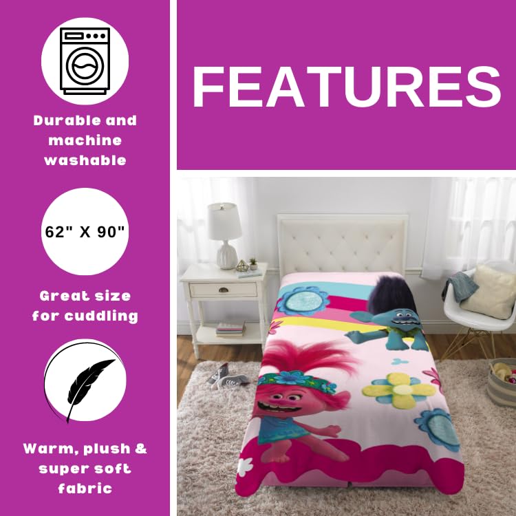 Franco Dreamworks Trolls 2 Kids Bedding Super Soft Plush Micro Raschel Blanket, 62 In X 90 In, (Officially Licensed Product)