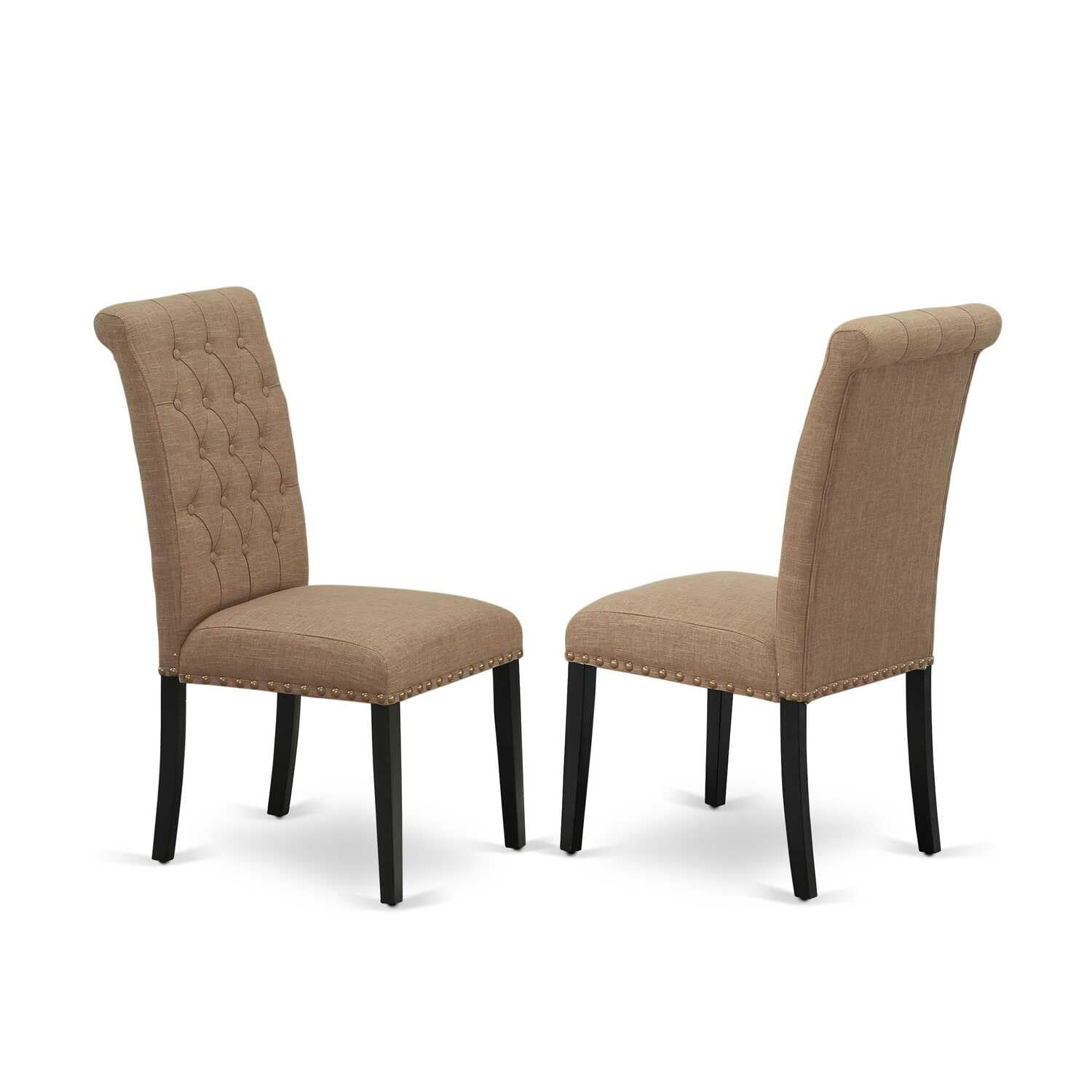 East West Furniture Shbr5-Blk-17 5 Piece Dining Room Furniture Set Includes A Round Kitchen Table With Pedestal And 4 Light Sable Linen Fabric Parson Dining Chairs, 42X42 Inch, Black