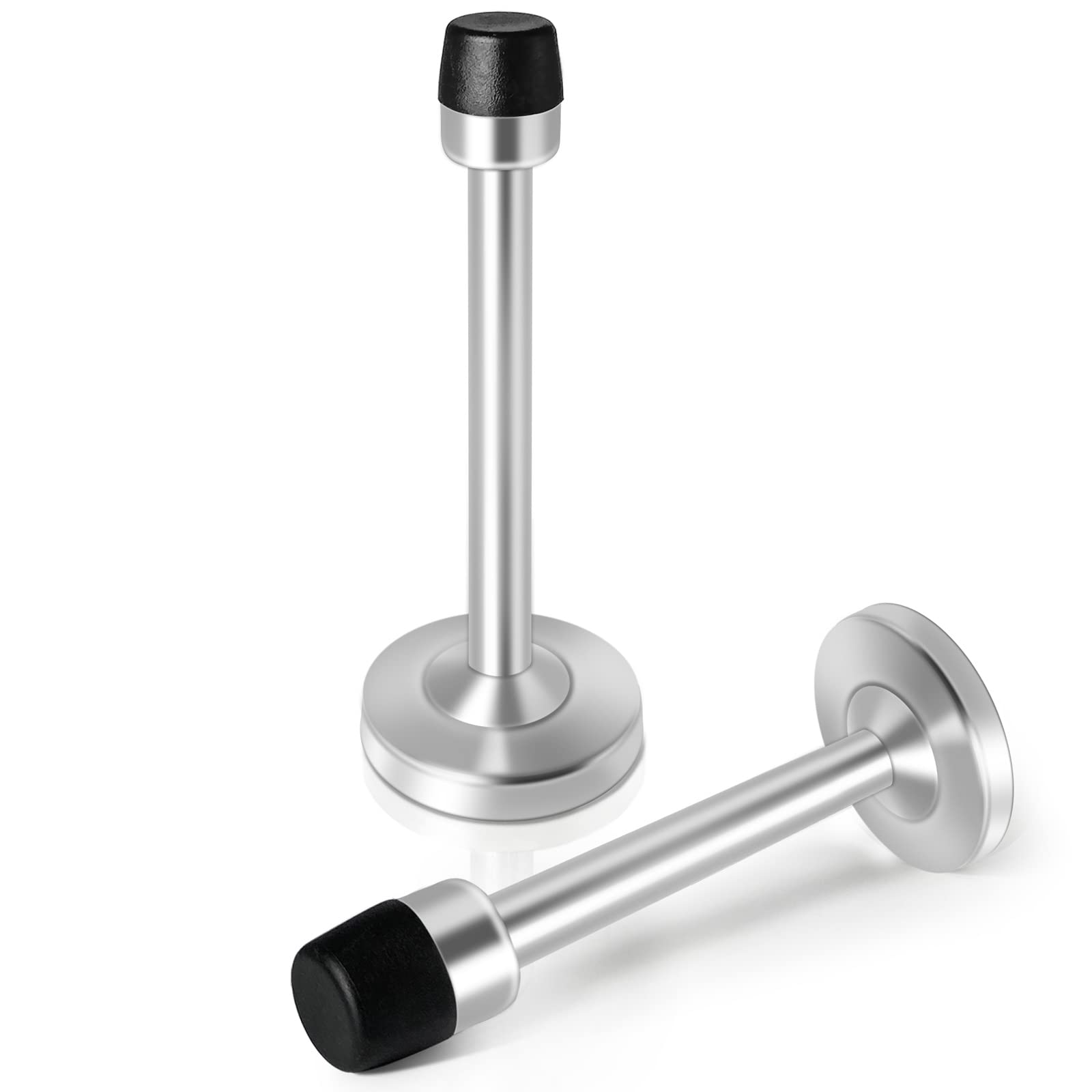 Door Stop, 5 Inch Long Door Stoppers Stainless Steel, Brushed Satin Nickel, Heavy Duty Rubber Doorstop For Wall And Door Protect