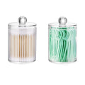DAPOWER 2 Pack Qtip Holder Storage Canister for Cotton Ball, Cotton Swab, Pads, Floss; 10-Ounce Clear Plastic Apothecary Jar wit