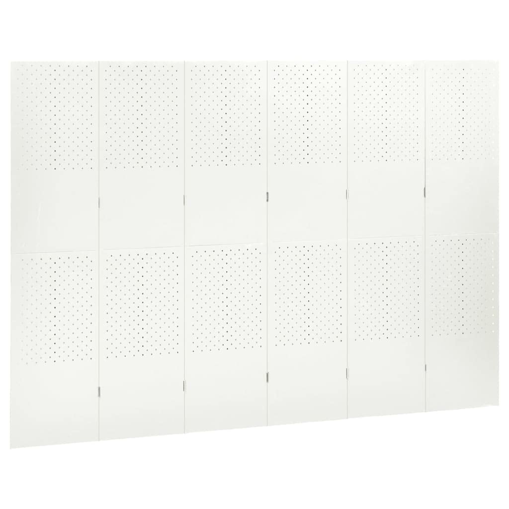 vidaXL Steel 6-Panel Room Divider, White - Versatile Privay Screen for Living Room, Bedroom, Dining Room - Industrial Style, Easy to Connect, Foldable, 94.5&quot;x70.9&quot;