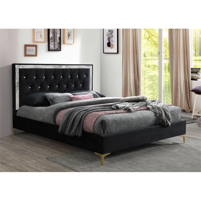 Acme Rowan Crystal-Like Tufted Fabric Queen Platform Bed in Black