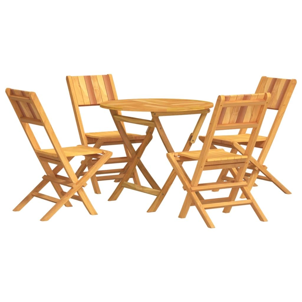 vidaXL 5 Piece Patio Dining Set - Solid Teak Wood Garden Furniture with Foldable Chairs and Round Table with Parasol Hole for Outdoor Deck and Garden