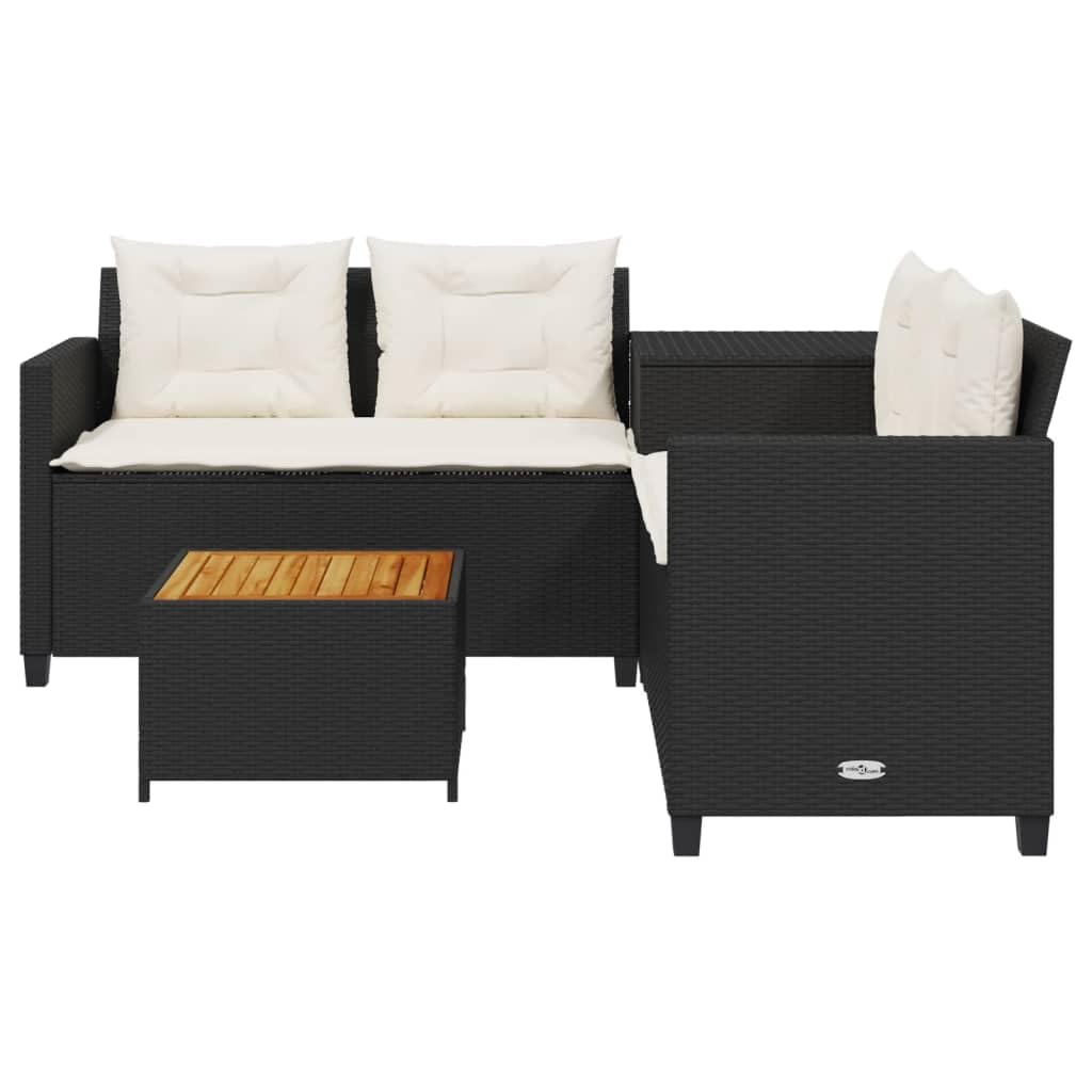 vidaXL Patio Sofa Set with Cushions and Table - L-Shaped Black PE Rattan, Storage Function, Removable Covers - 67.3&quot;x67.3&quot;x29.1&quot; for Garden, Terrace, Patio