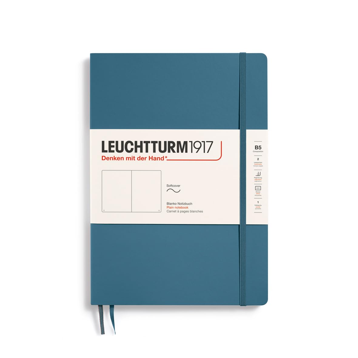 Leuchtturm1917 - Notebook Softcover Composition B5-123 Numbered Pages For Writing And Journaling (Plain, Stone Blue)