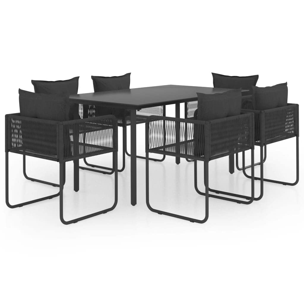 vidaXL 7-Piece Outdoor Dining Set - Modern Patio Furniture with PVC Rattan Chairs, Glass Top Table, and Durable Steel Frame - Ideal for Garden, Patio, Terrace