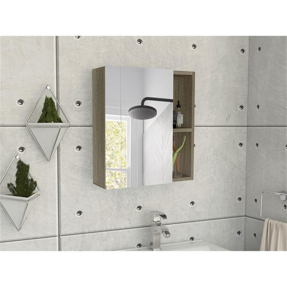 Tuhome Labelle Medicine Cabinet with Mirror, Five Internal Shelves, Single Door -Pine