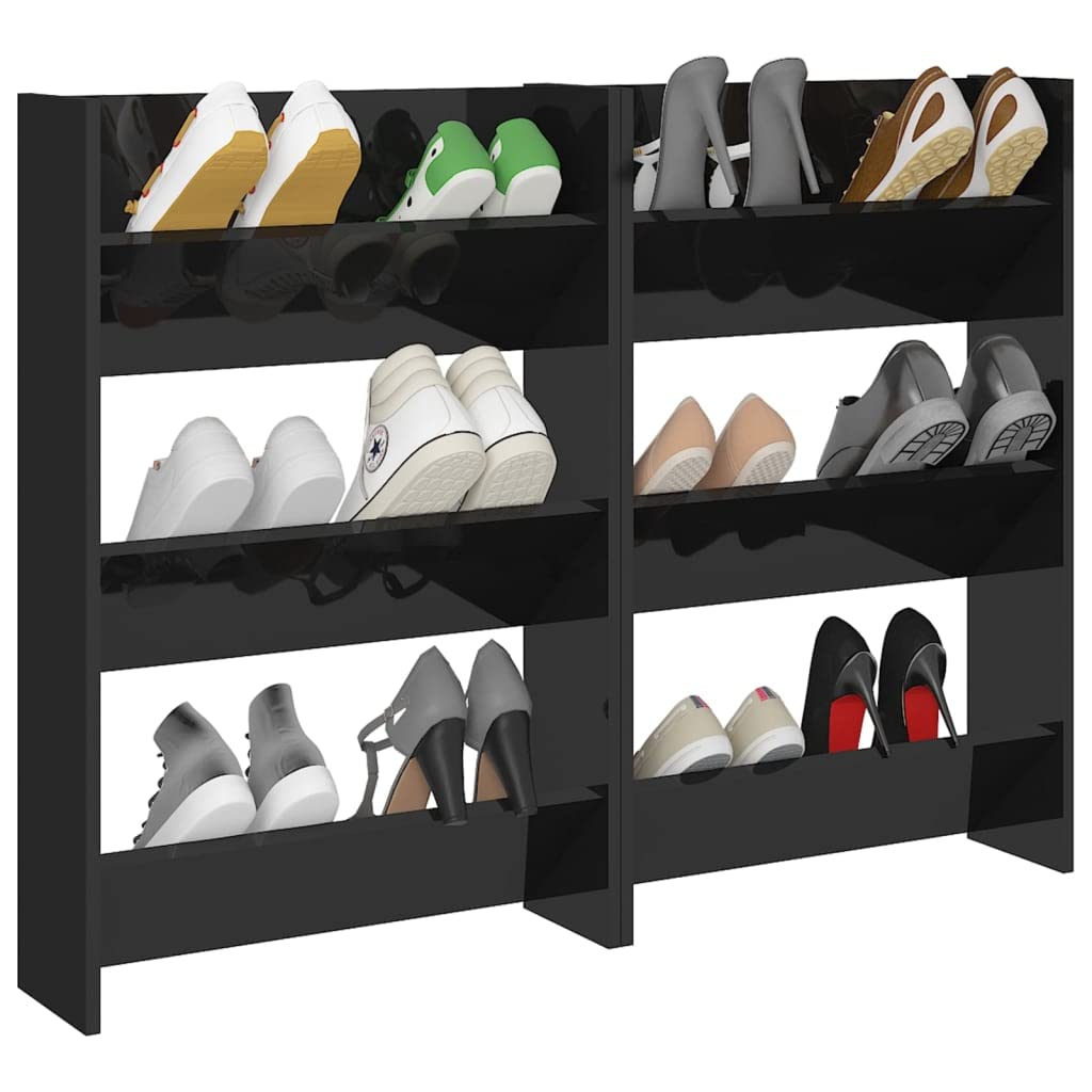 vidaXL 2X Wall Shoe Cabinets Home Hallway Shoe Rack Organizer Wall-Mounted Shelf Cabinet Furniture High Gloss Black 23.6x7.1x35.4 Engineered Wood