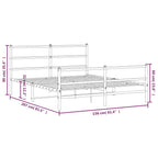 vidaXL White Metal Bed Frame with Headboard/Footboard - Steel Double Bed for Bedroom/Guest Room, 59.1x78.7 Mattress Size