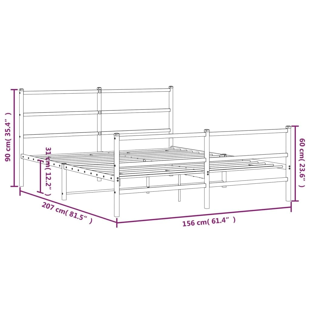 vidaXL White Metal Bed Frame with Headboard/Footboard - Steel Double Bed for Bedroom/Guest Room, 59.1x78.7 Mattress Size