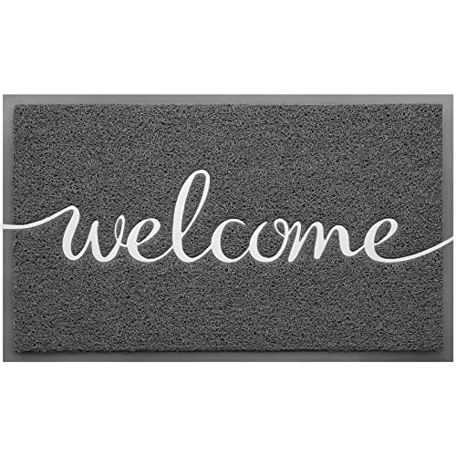 Cozybounty Grey Door Mat Durable Welcome Mats Outdoor Indoor Non-Slip Doormat For Entryway Low-Profile Floor Mat For Yard, Garag