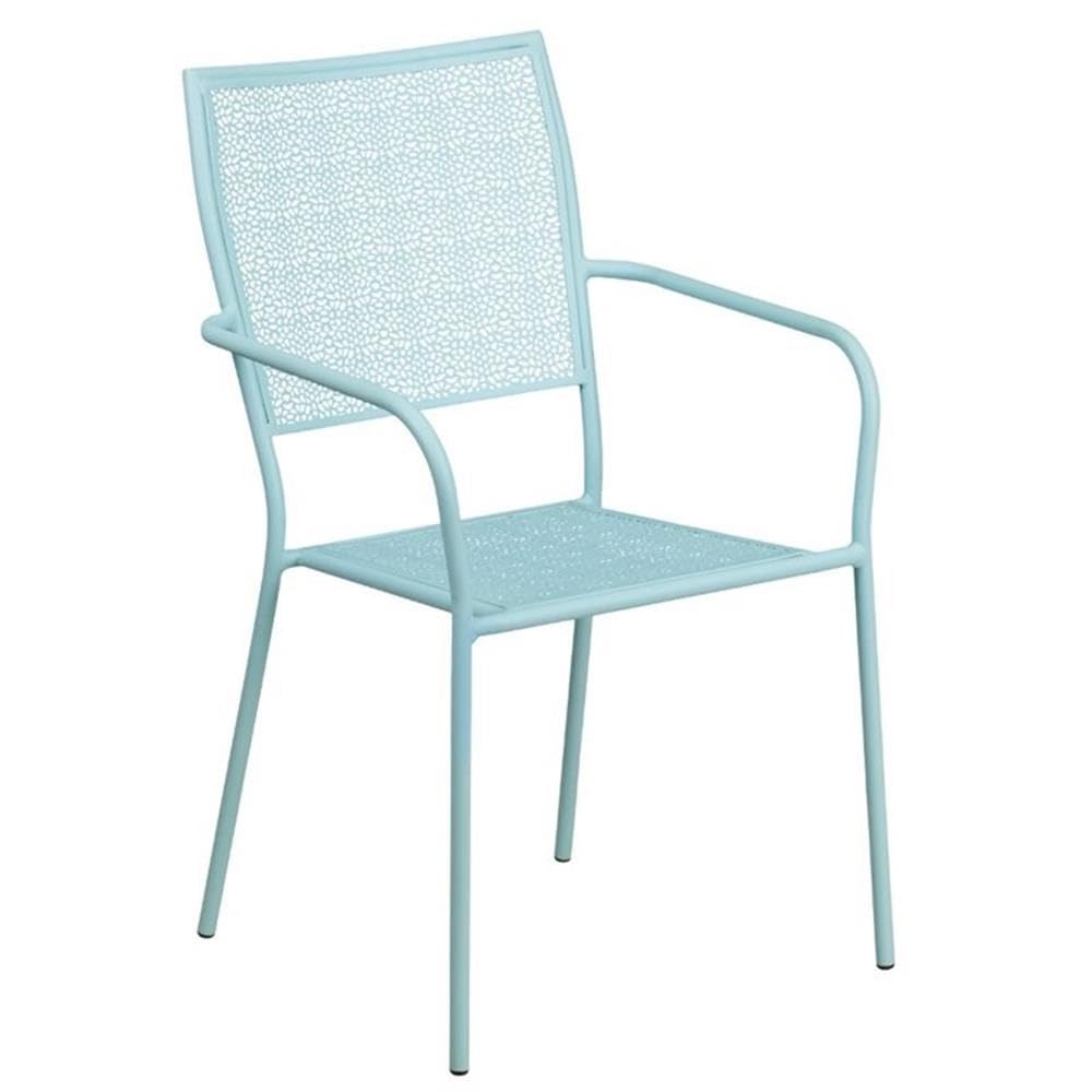 Flash Furniture Oia Commercial Grade 35.25' Round Sky Blue Indoor-Outdoor Steel Patio Table Set With 4 Square Back Chairs