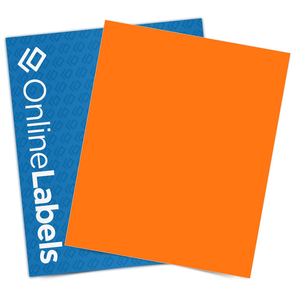Fluorescent Orange Sticker Paper, 8.5 X 11 Full Sheet Label, 100 Sheets, Inkjet Or Laser Printer, Online Labels