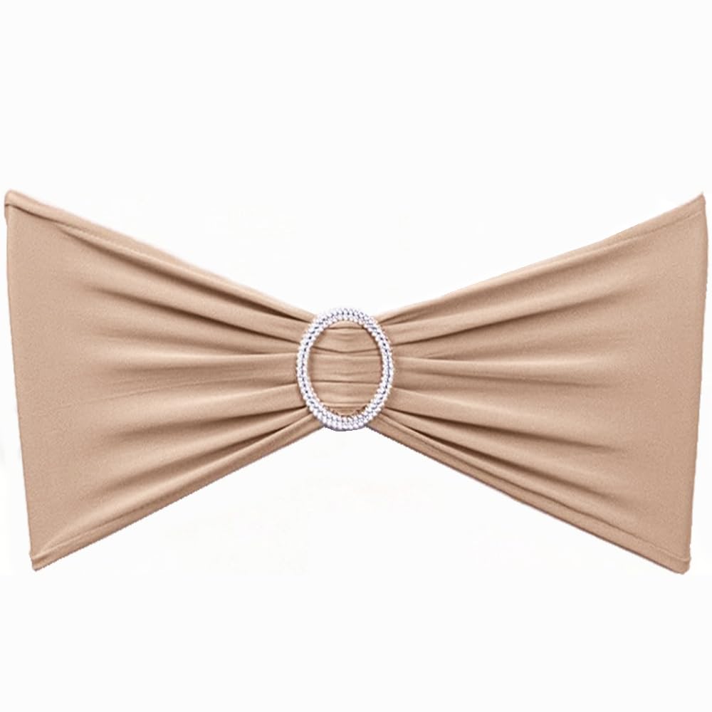 Sinssowl Pack Of 50Pcs Spandex Nude Chair Sashes Bows Elastic Chair Cover Bands Slider Buckles For Wedding Reception Banquet Bri