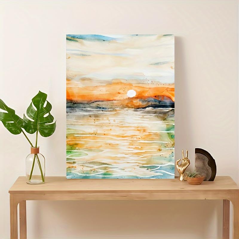 KACHI PENCIL Abstract Explosion Sunset Ocean Canvas Art Print, Wooden Framed Wall Decor for Bachelor Party, Home & Living Room B