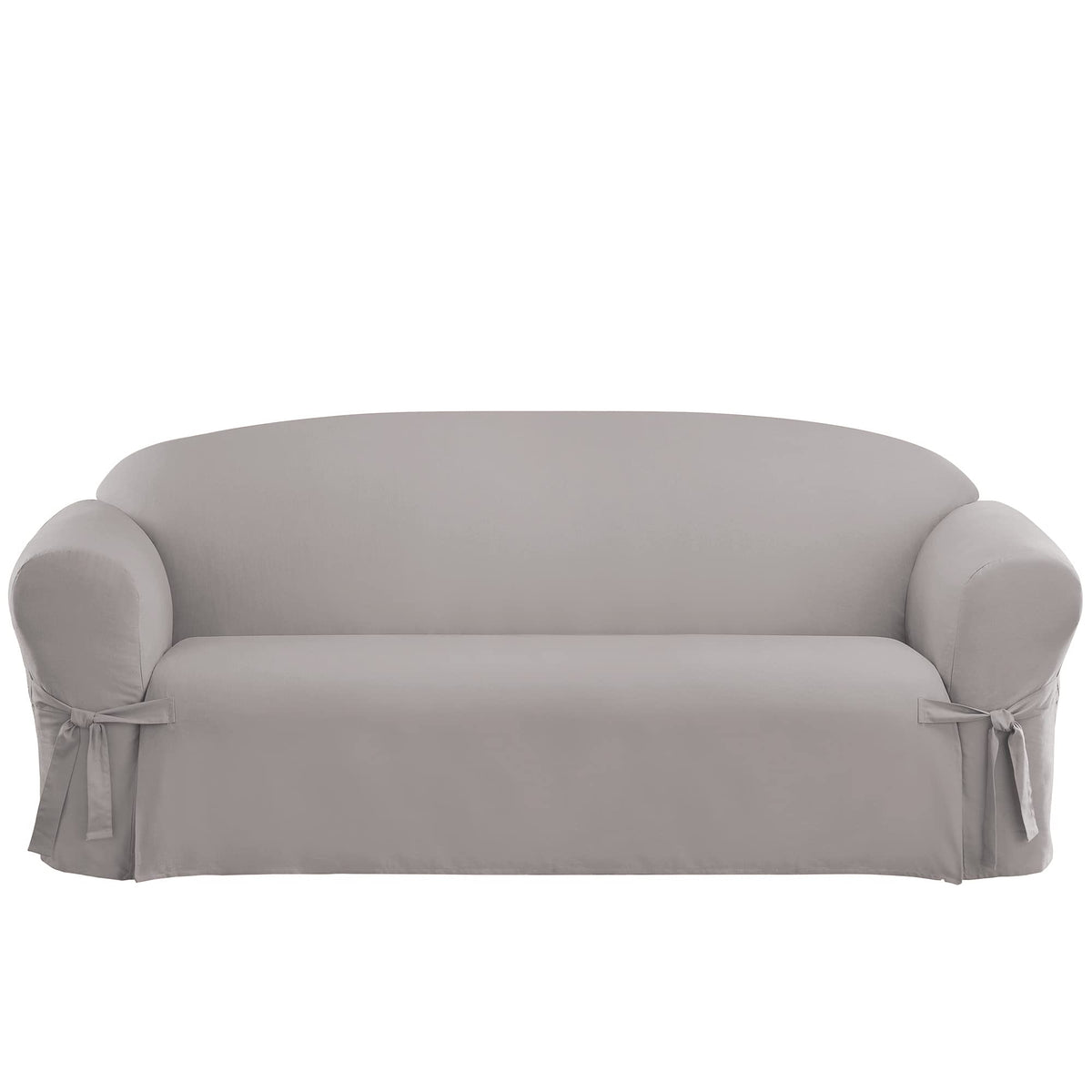 Surefit Cotton Duck Sofa Box Cushion One Piece Slipcover, Couch Cover, Relaxed Woven Fit, 100% Cotton, Machine Washable, Grey