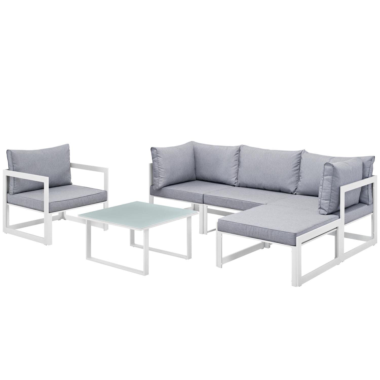 Modway Fortuna Aluminum 7-Piece Outdoor Patio Sectional Sofa Furniture Set With Cushions In Brown White