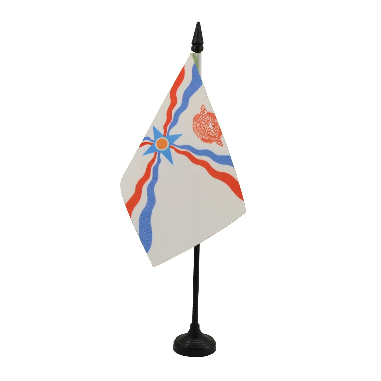 Assyria Table Flag 4' X 6' - Assyrian Desk Flag 15 X 10 Cm - Black Plastic Stick And Base - Az Flag