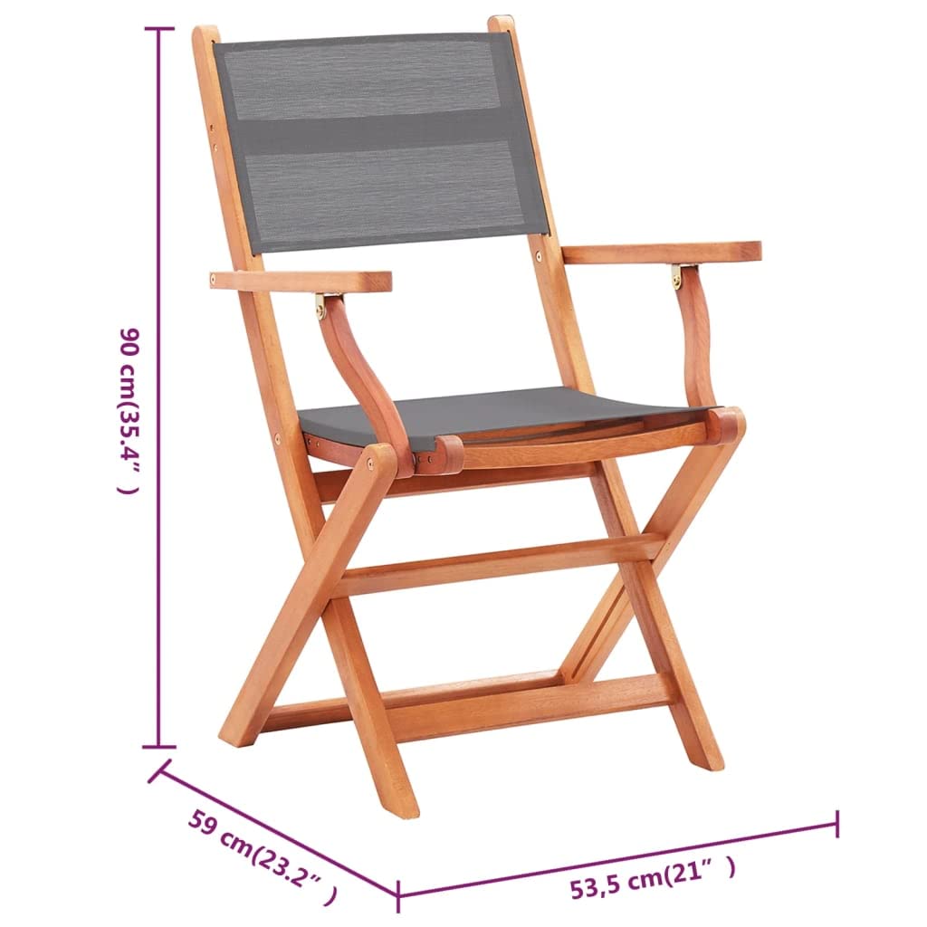 vidaXL 6X Solid Eucalyptus Wood Folding Patio Chairs Garden Outdoor Wooden Lounge Armchair Seating Seat Furniture Set Gray Textilene