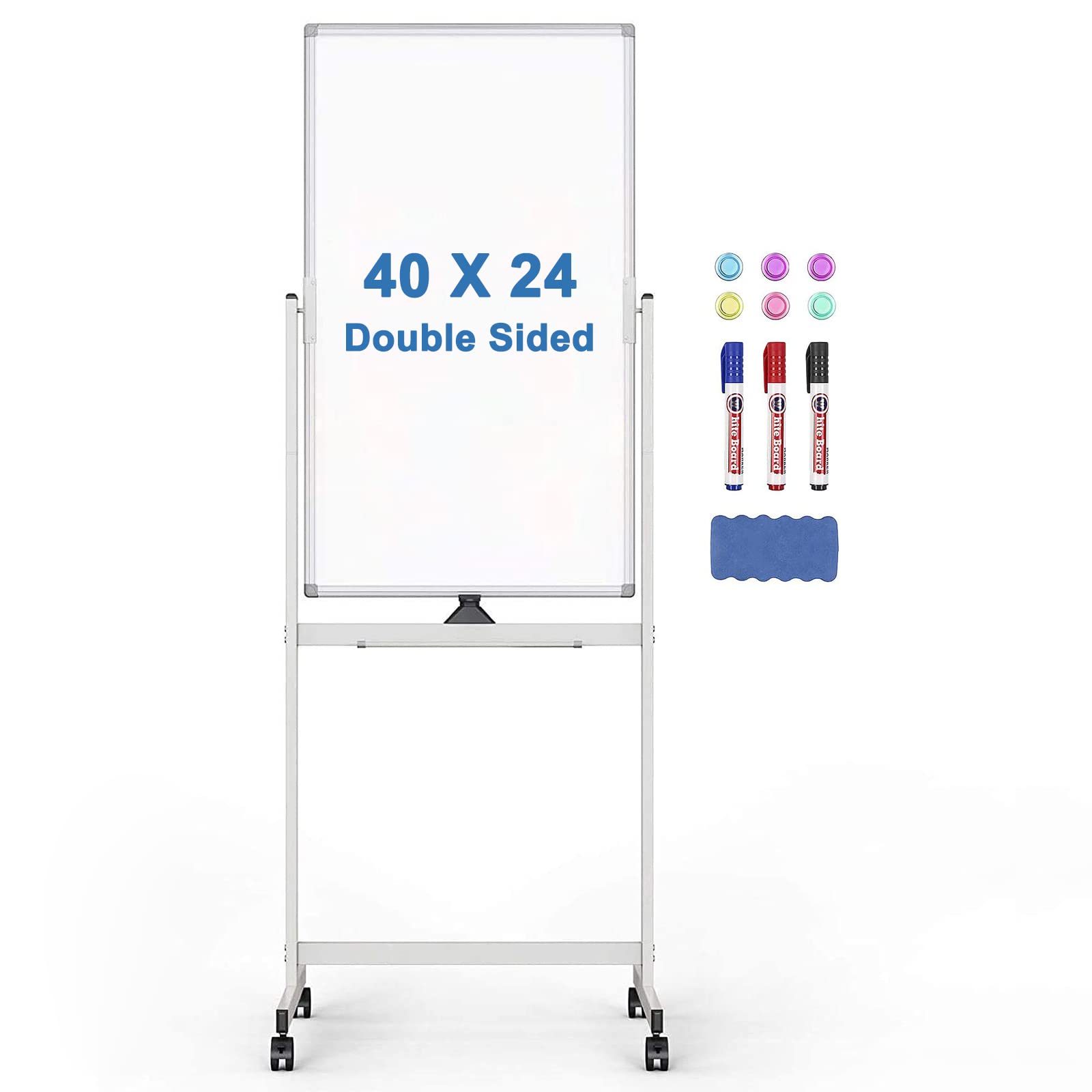 Tripollo Rolling Whiteboard 40 X 24 Inches Double Sided Standing Whiteboard On Wheels, Mobile Magnetic Dry Erase Board Easel Sta