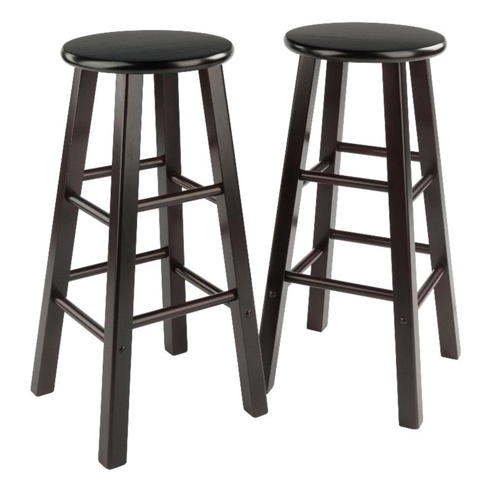 Winsome Element 2-Piece 29In Bar Stool Set, Espresso Finish, Solid Wood, Modern Design