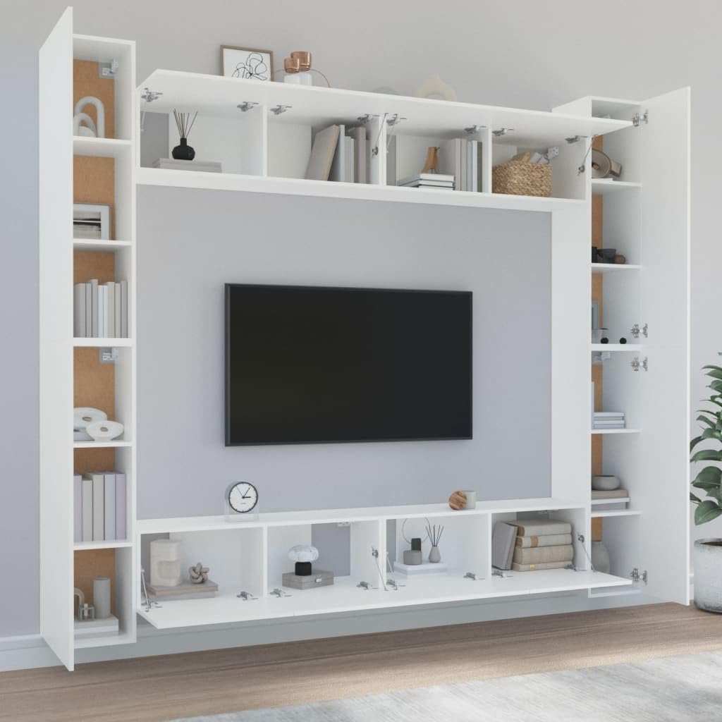 vidaXL TV Cabinet Set 8 Piece Home Bedroom Living Room Entertainment Center Console HiFi Cabinet TV Stand Media Unit Furniture White Engineered Wood