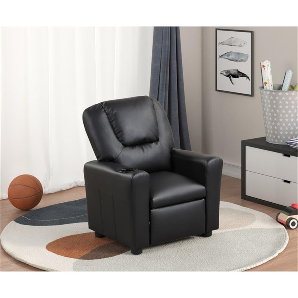 Lilola Home Marisa Blue PU Leather Kids Recliner Chair with Cup Holder