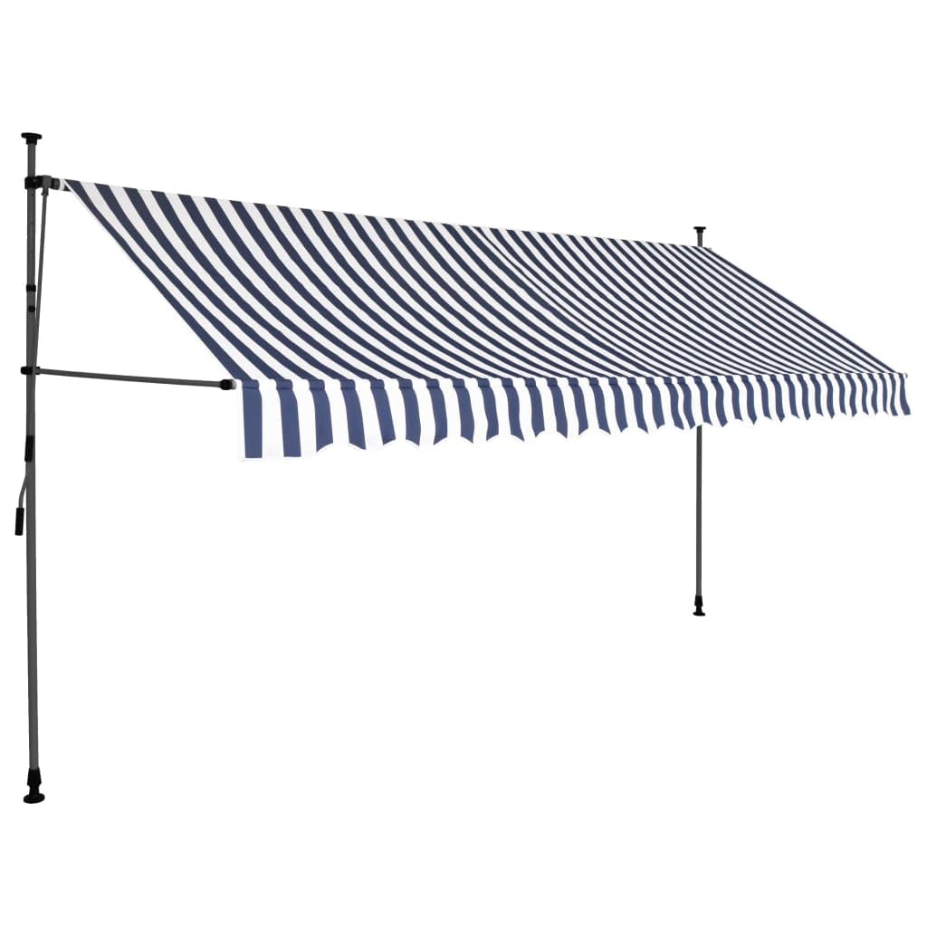 vidaXL 98.4 Manual Retractable Awning with LED Lights - Blue and White Outdoor Shade Solution