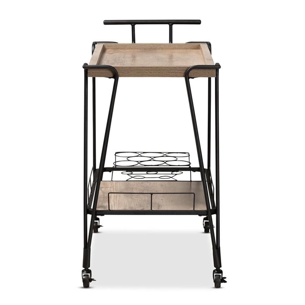 Baxton Studio Perilla and Brown Finished Wood and Black Metal Serving Cart