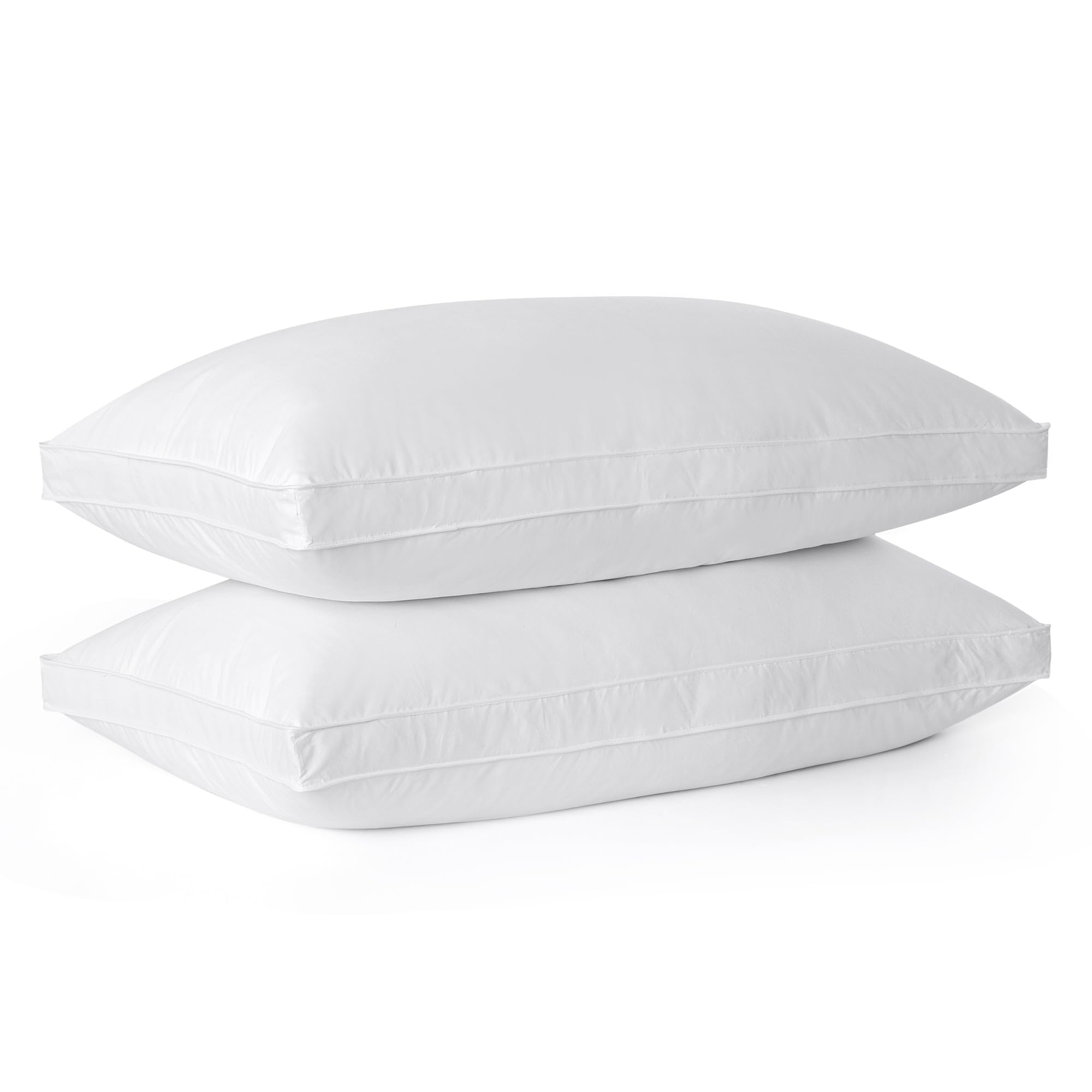 Goose Feathers Down Pillows, Pillows Standard Size Set Of 2, Organic Cotton Cover,Gusseted Hotel Collection Bed Pillow For Back,