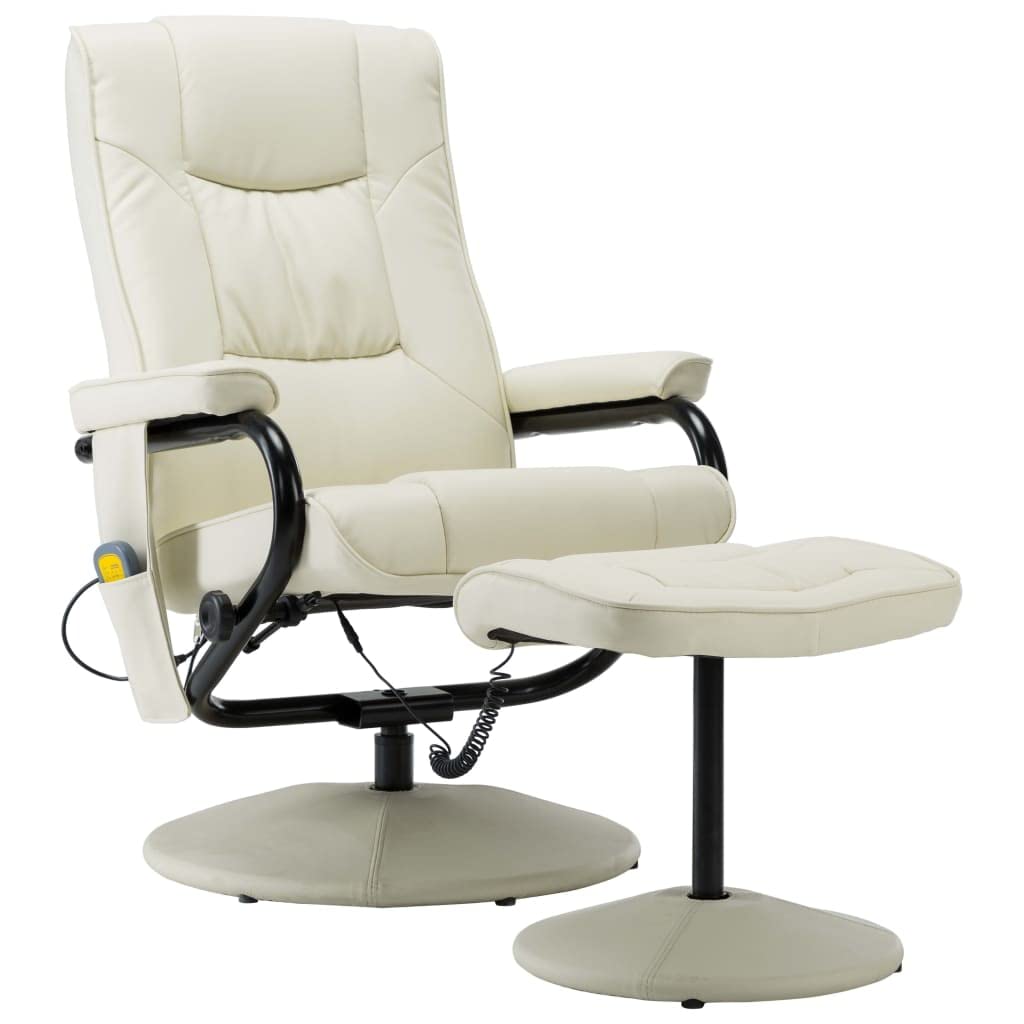 vidaXL Cream Faux Leather Massage Recliner with Ottoman, Comfortable Vibrating Chair with Heat Function, 360-Degree Swivel, Adjustable Backrest, Durable Upholstery, and Modern Design