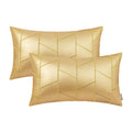 Brawarm Faux Leather Pillow Covers 12 X 20 Inches, Gold Leather Lumbar Pillow Covers Pack Of 2, Geometric Embroidery Leather Dec
