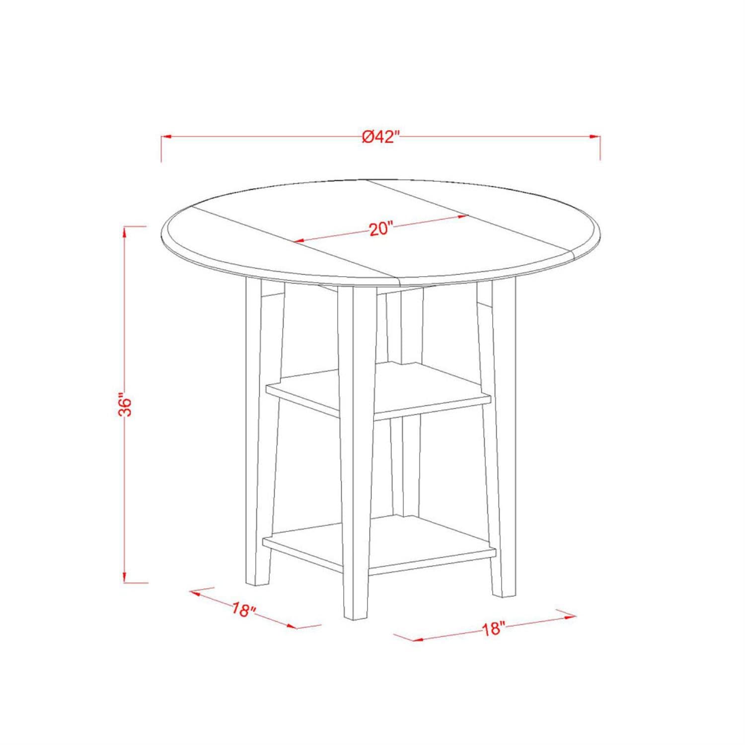 East West Furniture Suvn5H-Bmk-C 5 Piece Counter Height Pub Set Includes A Round Dining Table With Dropleaf & Shelves And 4 Linen Fabric Upholstered Chairs, 42X42 Inch, Buttermilk & Cherry