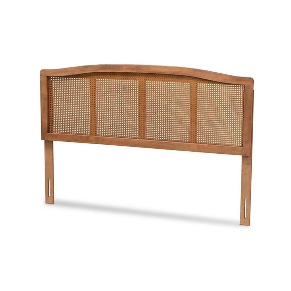 Baxton Studio Marieke Mid-Century Modern Ash Wanut Finished Wood and Synthetic Rattan Full Size Headboard