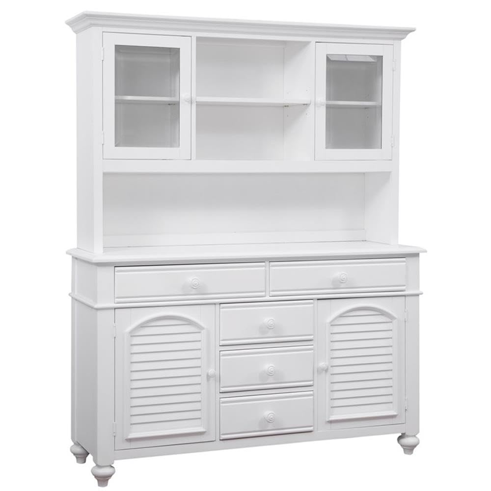 American Woodcrafters Cottage Traditions Eggshell White Wood Farmhouse Server and Hutch