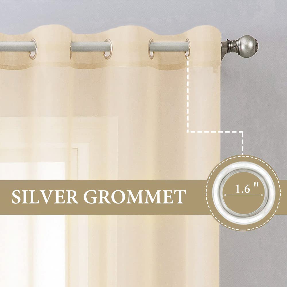 Miulee 2 Panels Solid Color Sheer Curtains 84 Inch Length Elegant Grommet Window Voile Panels/Drapes/Treatment For Bedroom Living Room (54X84 Inch), Cream Beige