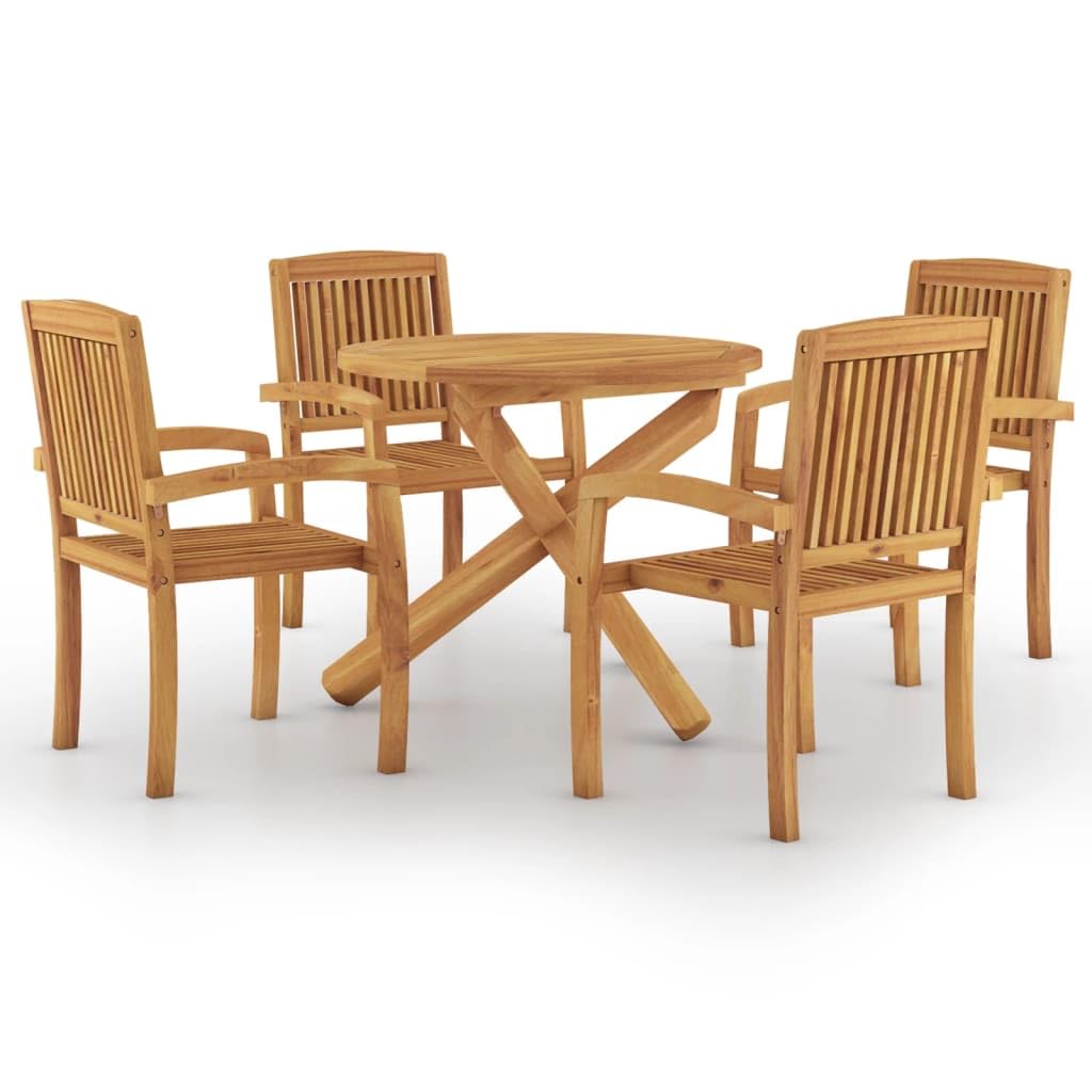 vidaXL Solid Wood Teak Patio Dining Set 5 Piece Garden Outdoor Terrace Balcony Dining Dinner Dinette Table and Chair Seat Seatin
