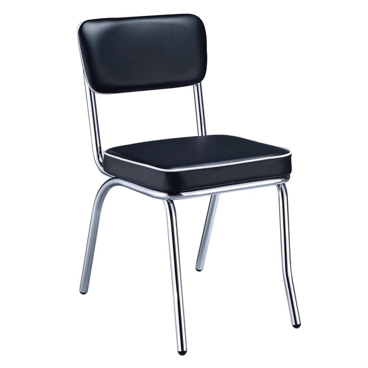 Coaster Home Furnishings Retro Set Of 2 Open Back Dining Side Chairs Faux Leather Upholstered Back And Padded Seat Cushion Sturdy Steel Frame Black And Chrome 2066
