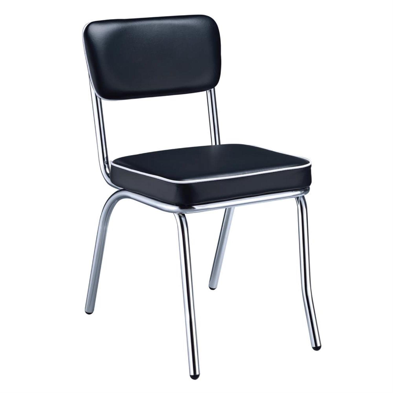 Coaster Home Furnishings Retro Set Of 2 Open Back Dining Side Chairs Faux Leather Upholstered Back And Padded Seat Cushion Sturdy Steel Frame Black And Chrome 2066