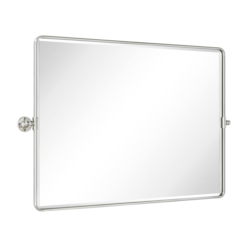 TEHOME 40x30'' Brushed Nickel Horizontal Pivot Mirror 30x40'' Metal Framed Rectangle Tilting Beveled Vanity Mirrors for Wall