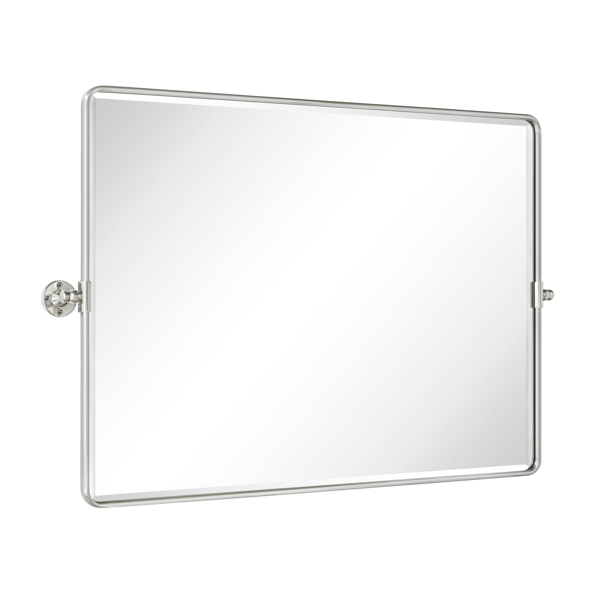 TEHOME 40x30'' Brushed Nickel Horizontal Pivot Mirror 30x40'' Metal Framed Rectangle Tilting Beveled Vanity Mirrors for Wall