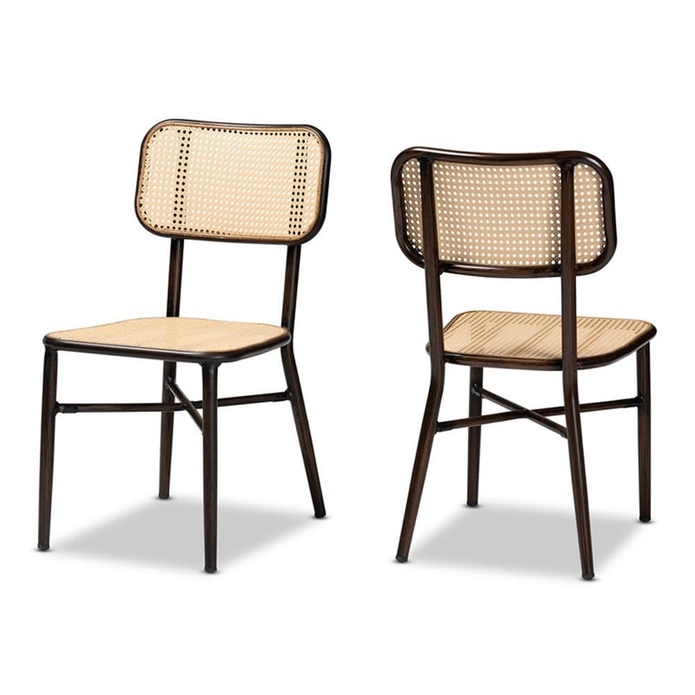 Baxton Studio Katina Mid-Century Modern Dark Brown Finished Metal and Synthetic Rattan 2-Piece Outdoor Dining Chair Set