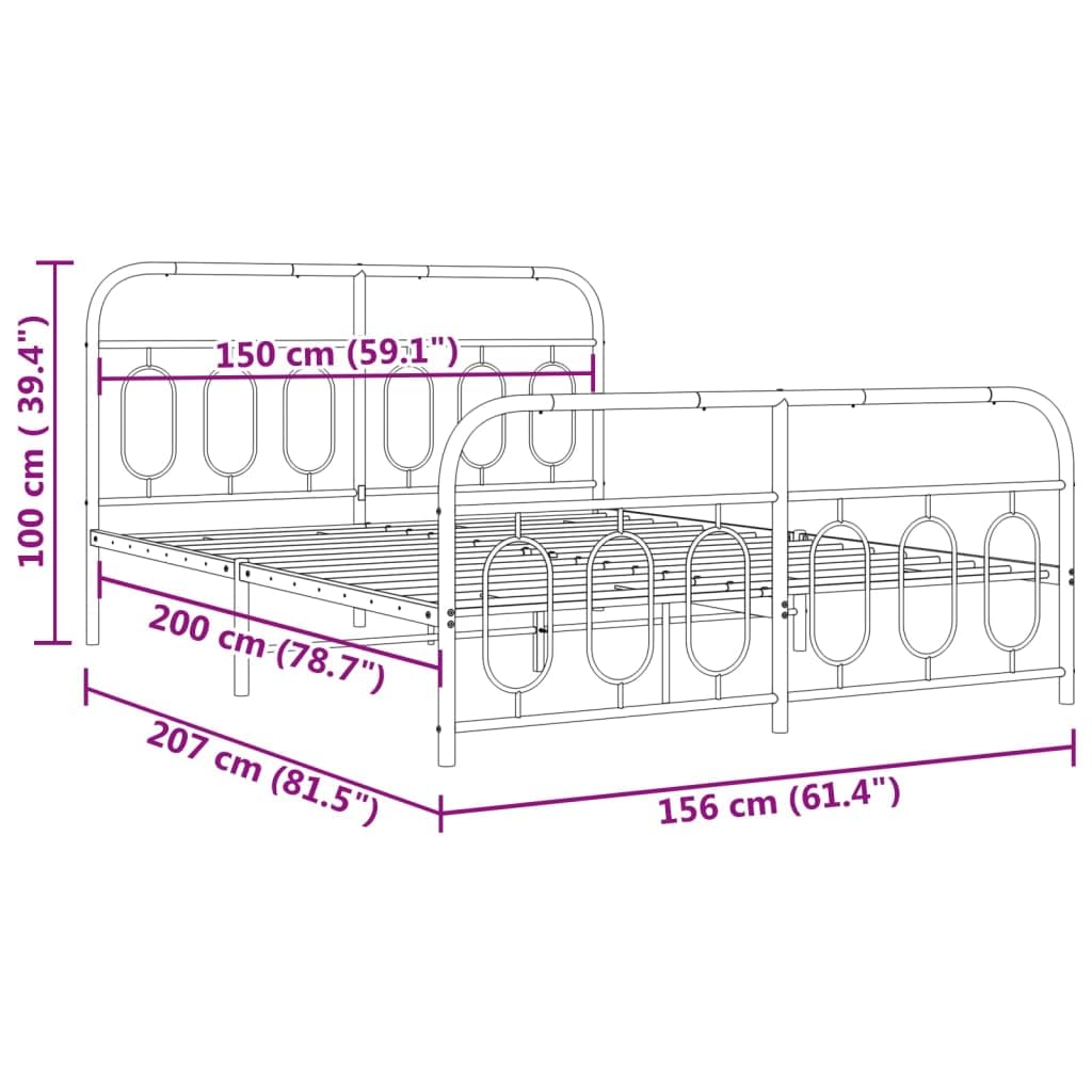 vidaXL Double Bed Frame with Headboard/Footboard - Steel Frame and Metal Slats - White - Storage Space - Bedroom Furniture - 81.5"x61.4"x39.4"